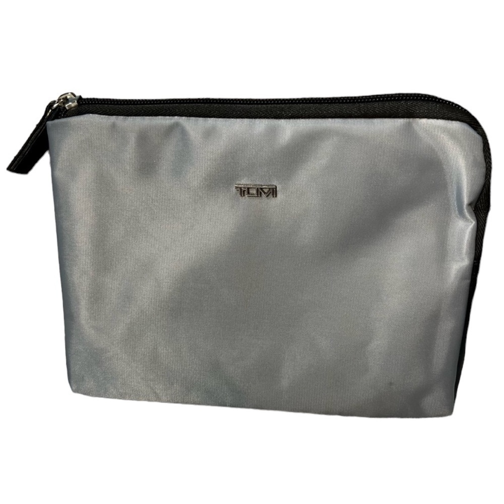 Tumi for Delta Gray Nylon Toiletry Pouch Zip Travel Cosmetic Case Makeup Bag